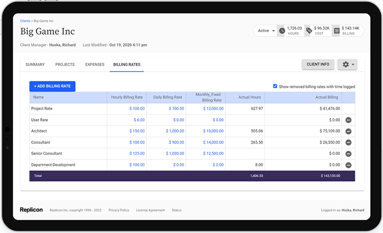 client management software with billing rates