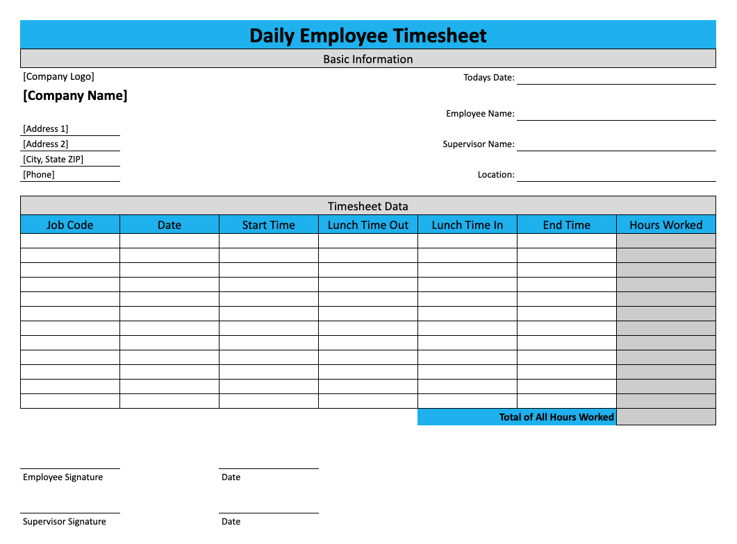 Daily Timesheet Template