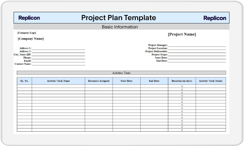 Project Plan Template for Microsoft Word