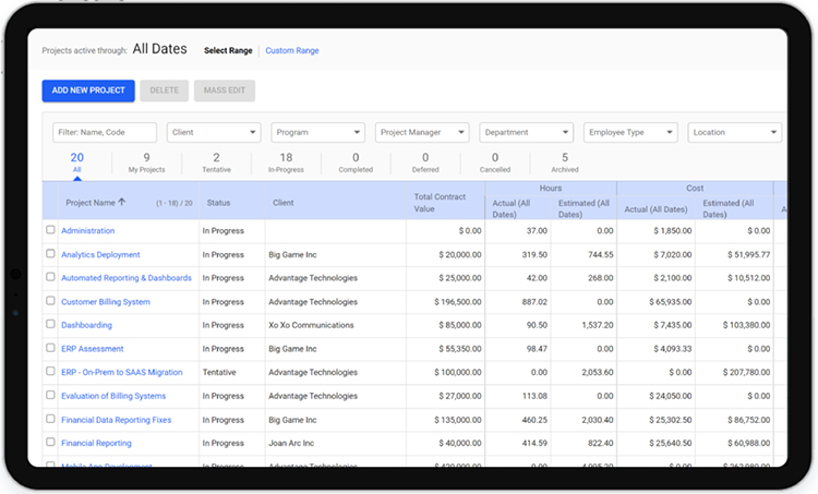 project profitability software with real time visibility into status, cost, and time