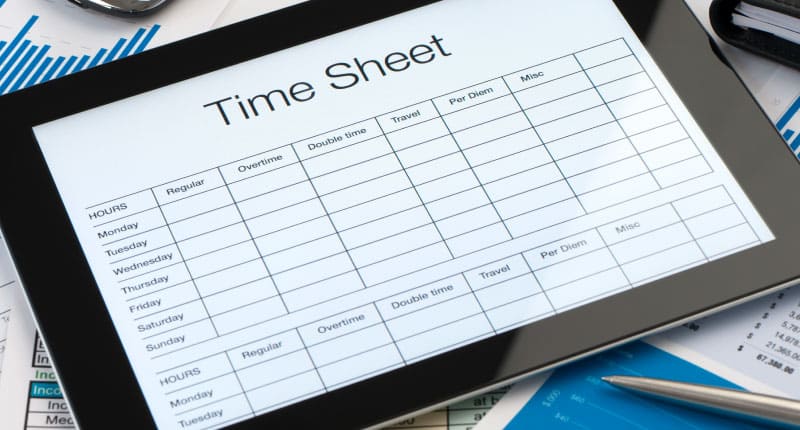 online timesheet page displayed on a tablet