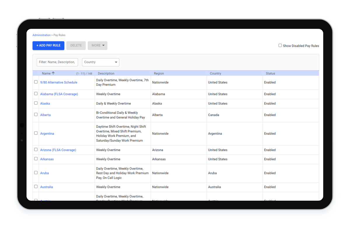 Configure the pay rules with the workforce management software