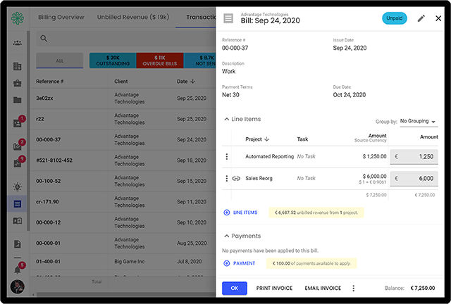 client project invoicing