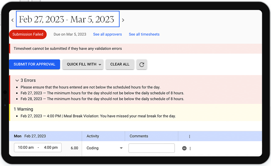 advanced validation rules for timesheet submission