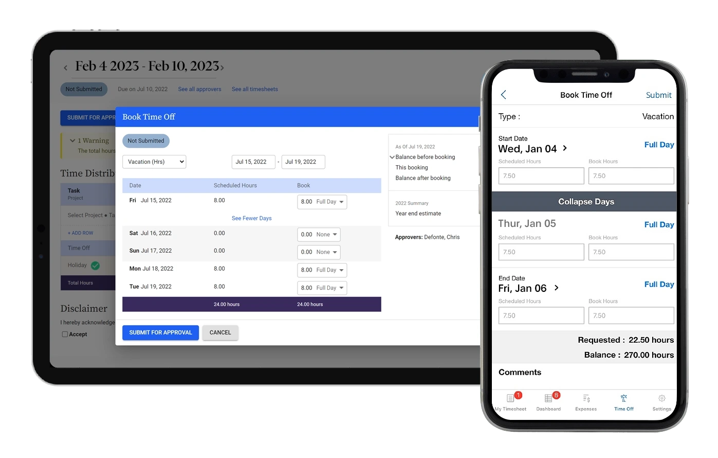 booking time off on web, mobile, and CloudClock