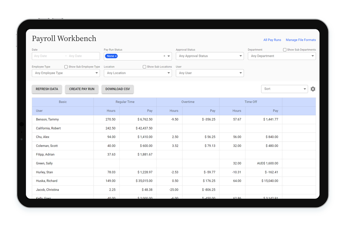 Payroll workbench from Replicon Workforce management software