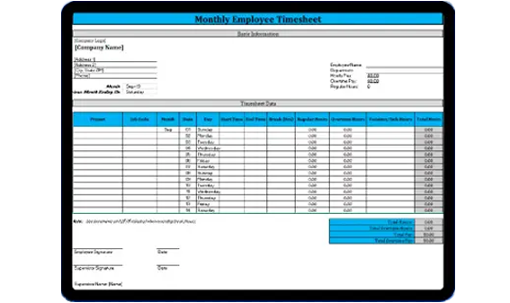 Monthly Timesheet Template