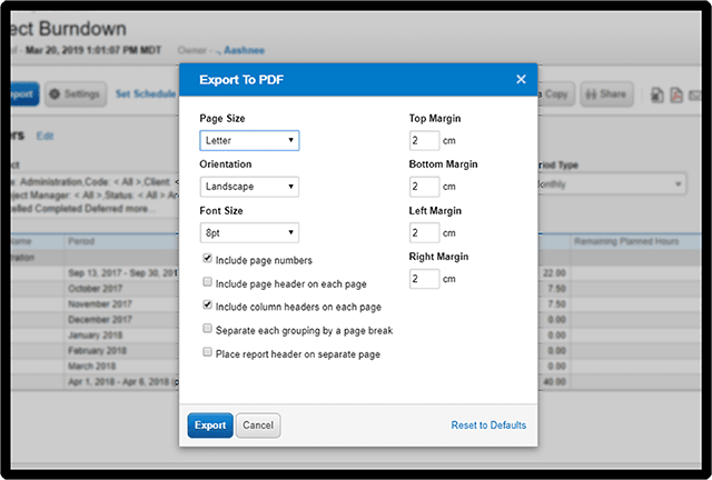 export project data