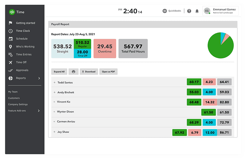 QuickBooks Time product screenshot