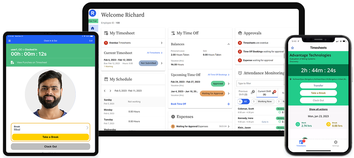 Workforce management software dashboard on multiple devices